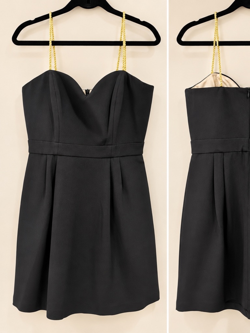 NAVEN Black Gold Braided Strap Sweetheart Cocktail Mini Dress M